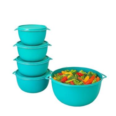 Imagem de Kit 5 Potes Plastico Redondos Bowl Livre Cozinha Armazenar Guardar Alimentos (Blue)