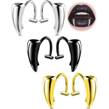 Imagem de OUFER 6 peças de anel de lábio falso, aço cirúrgico 316L, piercing de lábios, dentes de vampiro, kit ajustável para lábios, orelhas, nariz, piercing falso, joias para mulheres e homens