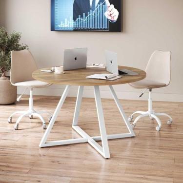 Imagem de Mesa de Reunião Redonda 110cm X 110cm para Escritório 4 Lugares com Pé