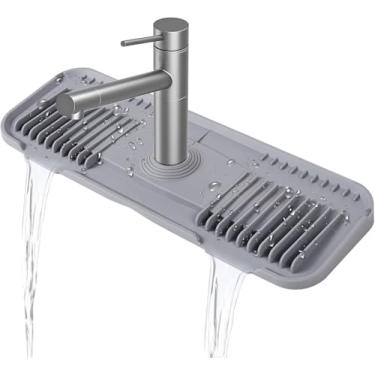 Imagem de DK-SIMINA Tapete de silicone Torneira de silicone coletor de gotejamento com central circular cortável para pia de cozinha, feito sob medida para torneiras com placa de deck 【cinza claro】