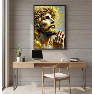 Imagem de Quadro Decorativo Religioso Jesus Cristo em Arte Sala Hall 80x60 (05, Preto, 80x60)