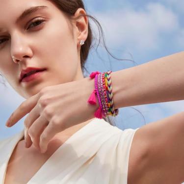 Imagem de Pulseira elástica Boho 17,8 cm pulseiras empilháveis coloridas modernas bijuterias presentes para mulheres, 7inch, Plástico, Sem Pedra Preciosa