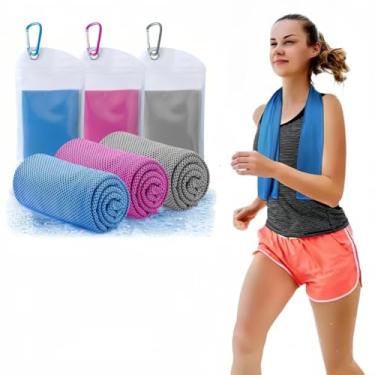 Imagem de Toalha refrescante vibrante (101 x 30 cm) - macia, respirável para alívio imediato, ótima para academia, ioga, corrida e viagens - Multicolorida com clipe de fivela de caminhada