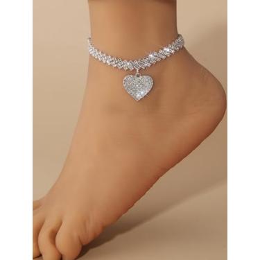 Imagem de Tornozeleiras de prata para mulheres, tornozeleiras de coração para mulheres, tornozeleiras de coração com strass brilhante, joias para mulheres, tornozeleiras de prata para mulheres, sem manchas, dia