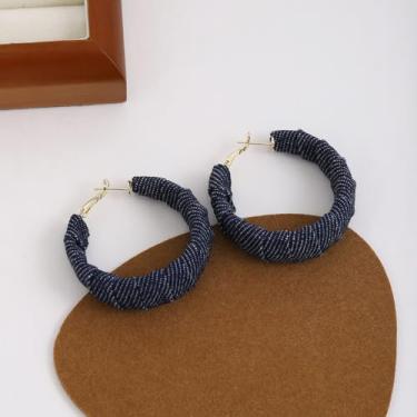 Imagem de Brincos de argola jeans azul ocidental para mulheres, vintage, redondo, argola grossa, estilo ocidental, joias delicadas, adjustable, Metal, Sem pedra preciosa
