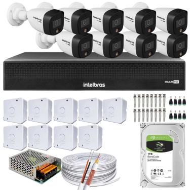 Imagem de Kit 09 Cameras 1220 Full Color Intelbras Dvr Mhdx 16 Ch Color Noite 1TB