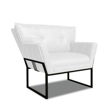 Imagem de Poltrona Sala De Estar Industrial Pto Anitta Sintético Pu Branco D03 - D'rossi