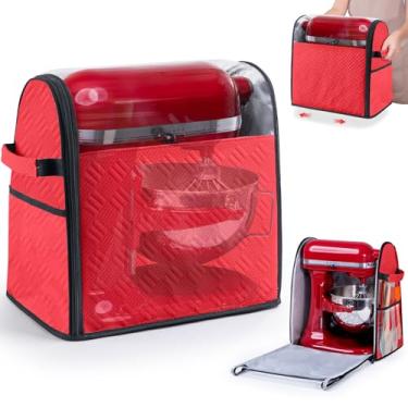 Imagem de BAGSPRITE Tampa de batedeira totalmente aberta com base deslizante compatível com batedeiras KitchenAid 4,5/5 Qt Bowl-Lift – Capa acolchoada à prova de poeira com bolsos para acessórios e acessórios