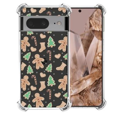 Imagem de CAROKI Capa de celular de Natal para Google Pixel 8 - Capa protetora de TPU transparente transparente com estampa de homem de gengibre de Natal, capa fofa à prova de choque para meninos e meninas (6,2