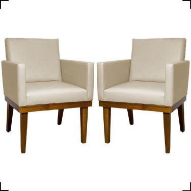Imagem de Kit 2 Poltronas Decorativa Para Sala Recepção Consultório Escritório Base Em Madeira Divine Corino