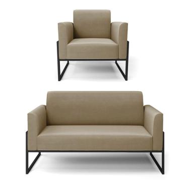 Imagem de Sofá Namoradeira Com Poltrona Base Industrial Alta Preto Marisa Suede D03 - D\'rossi Cor Marrom Rato