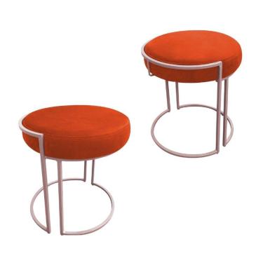 Imagem de Puff Redondo Base Industrial Rosê Kit 2 Love Suede Cor Laranja