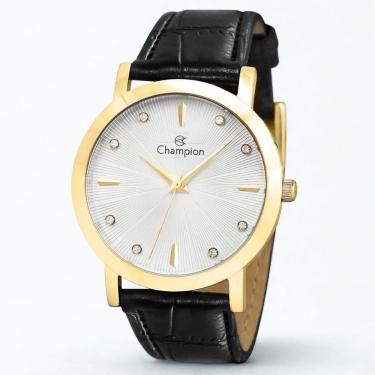 Imagem de Relogio feminino dourado pulseira de couro 36mm Champion CN24226H