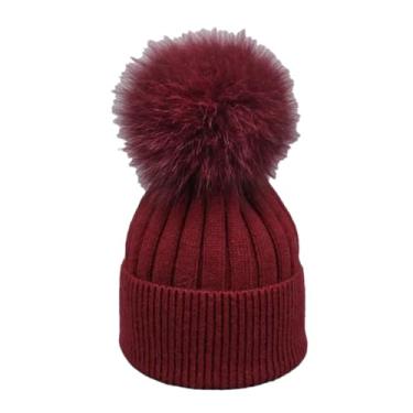 Imagem de Chapéu feminino de inverno infantil pompons para pais e filhos, quente, de malha, de lã, vinho para crianças