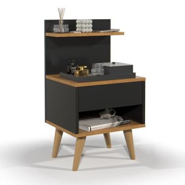 Imagem de Mesa de Cabeceira Compacta com Gaveta - Ideal para Ambientes Pequenos(SLEEP - PRETO/NATURE)