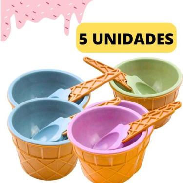 Imagem de Kit 6 Potes de Sobremesas Casquinha de Sorvete Tigelas Com 6 Colheres 