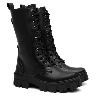 Imagem de Coturno Feminino Tratorado Cano Alto Zíper Confortável Rock - Maria Iz