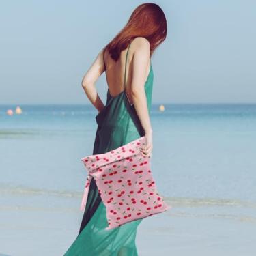 Imagem de Bolsa impermeável para roupas de banho, viagens, cosméticos, bolsas de maquiagem, academia, artigos de higiene, carrinho de bebê, bolsas de viagem reutilizáveis para praia (cerejas rosas)