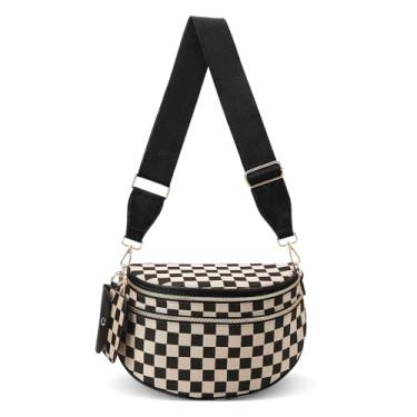Imagem de Duyijiff Bolsas transversais femininas – Bumbags quadriculados transversais pochete grande bolsa de cinto moderna para uso diário, A02 - preto