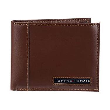 Imagem de Carteira masculina de couro Tommy Hilfiger – Fina dobrável com 6 bolsos para cartão de crédito e janela removível para identidade, marrom, tamanho único