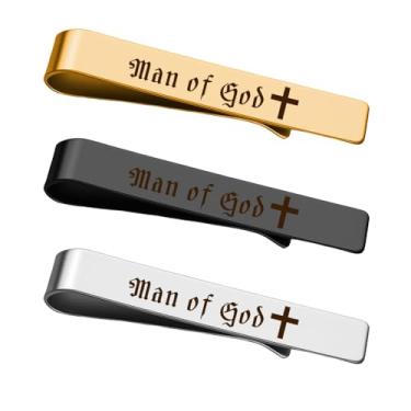 Imagem de Conjunto de 3 clipes de gravata Man Of God – Padrinho afilhado presentes de Natal gravados para homens, filho, marido, pai, presentes de aniversário da esposa, Multicor, P
