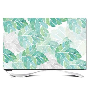 Imagem de Capa de TV com padrão de pintura de 32-80 polegadas Protetor de tela à prova de poeira para televisões proteção anti-arranhões com bordas elásticas decoração de arte de sala de estar interna - folhas|