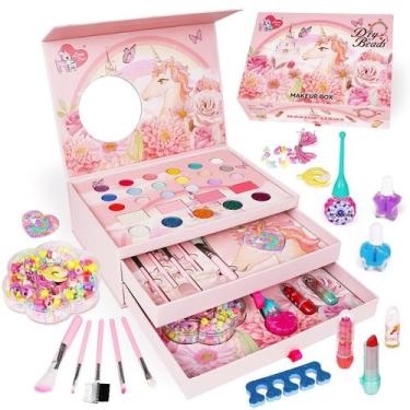 Imagem de Kit de maquiagem infantil para meninas Kit de maquiagem lavável com co