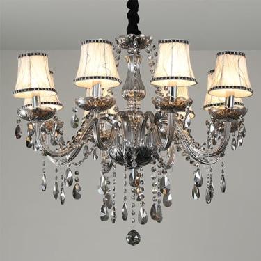 Imagem de Lustre de cristal prateado europeu para velas, luxuoso, para sala de estar, restaurante, quarto, hotel, villa, loja de roupas, salão de beleza, café, bar, karaokê, luminária pendente LED (DB