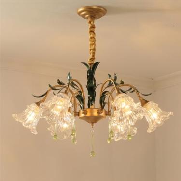 Imagem de Lustre Pastoral Francês com Flores Americanas - Luminária Pendente Decorativa LED para Sala de Estar, Restaurante, Quarto, Villa, Café, Loja de Roupas e Casa (KB 6 Lâmpadas)