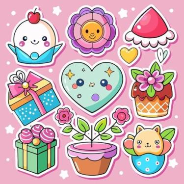 Imagem de Adesivos Kawaii fofos para crianças decorar quartos objetos e cadernos 40x40cm