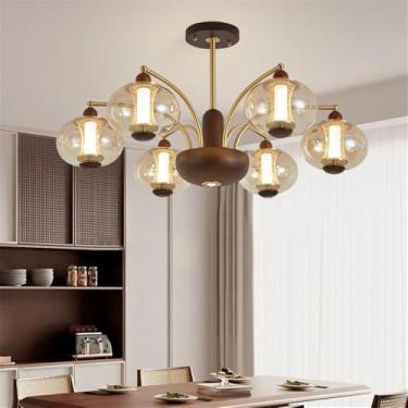 Imagem de Lustre contemporâneo de latão para sala de estar com LED, estilo retrô, criativo, para restaurante, quarto, escritório, hotel, casa de campo, café, luminária pendente (R 6 lâmpadas)