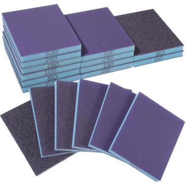 Imagem de Conjunto de 12 esponjas de lixar, blocos de lixamento laváveis e reutilizáveis, blocos de lixa 60/80/100/180/240/320 grãos grosseiros médios finos secos para móveis de madeira, metal, acabamento suave