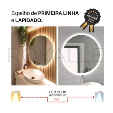 Imagem de Espelho redondo com Led sem fio 50x50 lapidado - CEBRACE , LED BRANCO 
