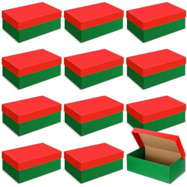 Imagem de Eersida Pacote com 24 caixas de presente grandes de Natal com tampas, 29 x 16 x 12 cm, caixas de papelão ondulado verde vermelho para presente de embrulho de Natal, sapatos e mais (vermelho e verde)