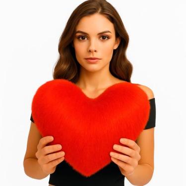 Imagem de Almofada de Coração Pelúcia Pelo Curto Vermelho Para Decoração  Novade