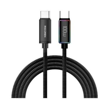 Imagem de Cabo USB Tipo C 240W PD 3.1 Com Luz RGB QC 3.0 Carregamento Rápido Par