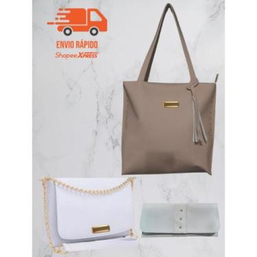 Imagem de Kit 3 Peças Bolsas Femininas Grande Transversal Carteira Barata Moda  