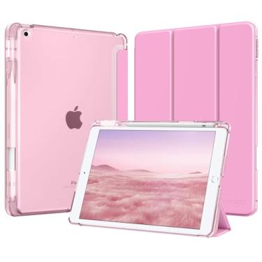 Imagem de MoKo Capa protetora inteligente para iPad 9ª/8ª/7ª geração, 2021/2020/2019 de 2021/2020/2019, fina e leve com três dobras para iPad 10.2 com capa traseira translúcida de policarbonato rígido, rosa