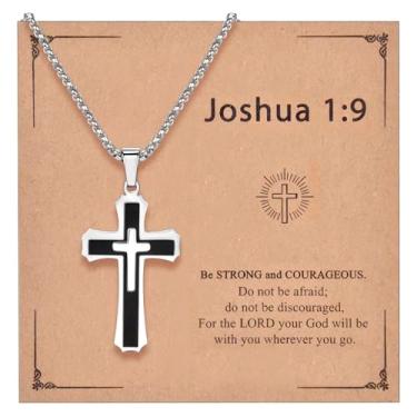 Imagem de CANDYFANCY Colar de cruz para homens, crucifixo grande, fé cristã, joia espiritual, joias inspiradoras de Natal, Halloween, presentes, Aço inoxidável, Sem Pedra Preciosa