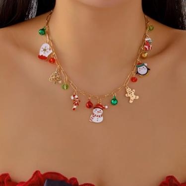 Imagem de Colar com pingente de ouro para mulheres, colares de Natal, árvore doce, sino de bengala, Papai Noel, floco de neve, boneco de neve, guirlanda de pão de gengibre, joia para presente