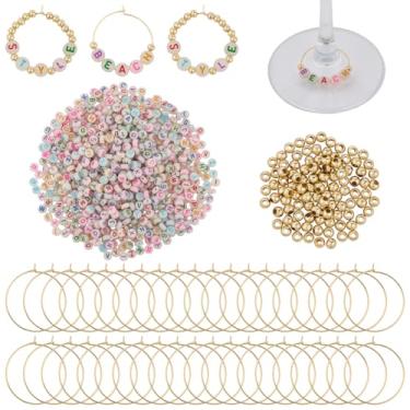 Imagem de SUNNYCLUE 1 caixa com 60 conjuntos de 960 peças, kit de marcadores de copo de vinho, alfabeto, amuletos de vinho, letras luminosas, palavras douradas, contas douradas, marcadores identificadores para