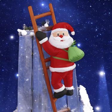 Imagem de Papai Noel Inflável na Escada 180cm com Iluminação LED 12W Bivolt para Decoração Natalina Feito em Poliéster