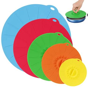 Imagem de ZFLYCANP Tampas elásticas de silicone, 5 conjuntos de capas de tigela de silicone, vários tamanhos, tampas de sucção de silicone para tigelas, prato, panelas, forno, geladeira e freezer, reutilizáveis