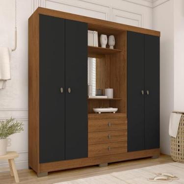 Imagem de Guarda Roupa Solteiro Jane Com Espelho 4 Portas 3gav Fre/pto Fos - M.a Freijó/preto Fosco