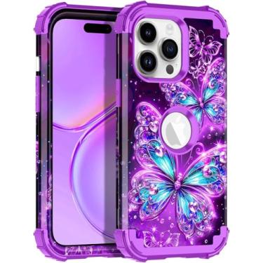 Imagem de Hekodonk Capa para iPhone 14 Pro Max, brilha no escuro, três camadas, resistente, proteção à prova de choque, plástico rígido + silicone macio, capa protetora contra quedas de corpo inteiro para Apple