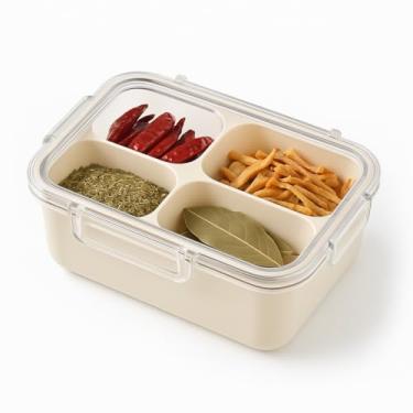 Imagem de Organizador de Temperos com Tampa, 4 Compartimentos, Recipiente Plástico Transparente com Divisórias, Hermético para Cozinha