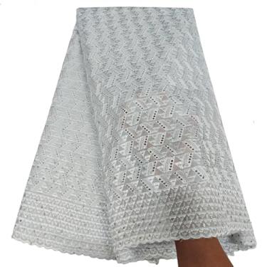 Imagem de Bestway Tecido de renda africana voile suíço macio, 5 metros de strass, bordado floral, vestido de festa de casamento nigeriano, material de costura (branco)
