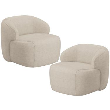 Imagem de Kit 02 Poltronas Decorativa Fixa Orgânica Para Sala Living Barolo L06 Linho Bege Escuro - Lyam Decor