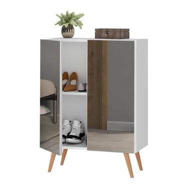 Imagem de Sapateira 2 Portas Retrô Com Espelho Nina Multimóveis V6012 Branca/Natural Branco/Natural