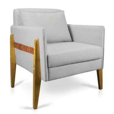 Imagem de Poltrona Lana Suede Base De Madeira - D'Rossi Cinza